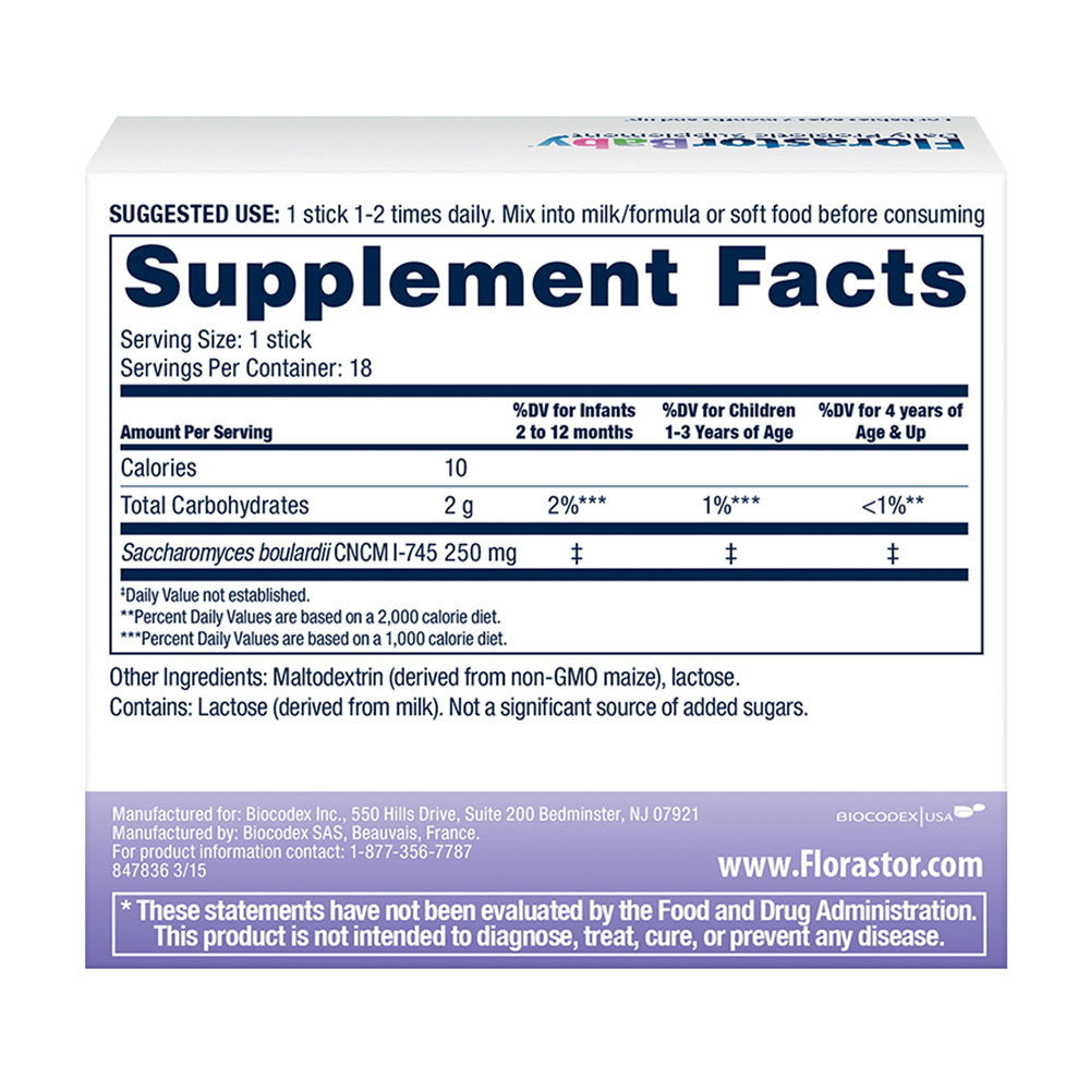 Florastor Baby Daily Probiotic Supplement Powder Sticks, 18 Ea