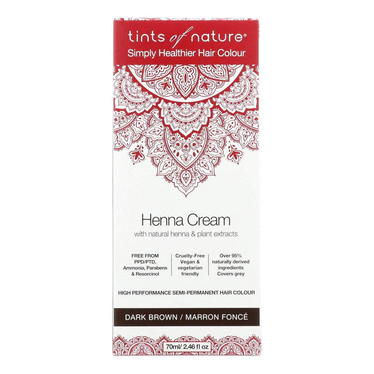 Tints of Nature Dark Brown Semi Permanent Henna Cream Hair Colour Natural and Organic, 2.46 Oz