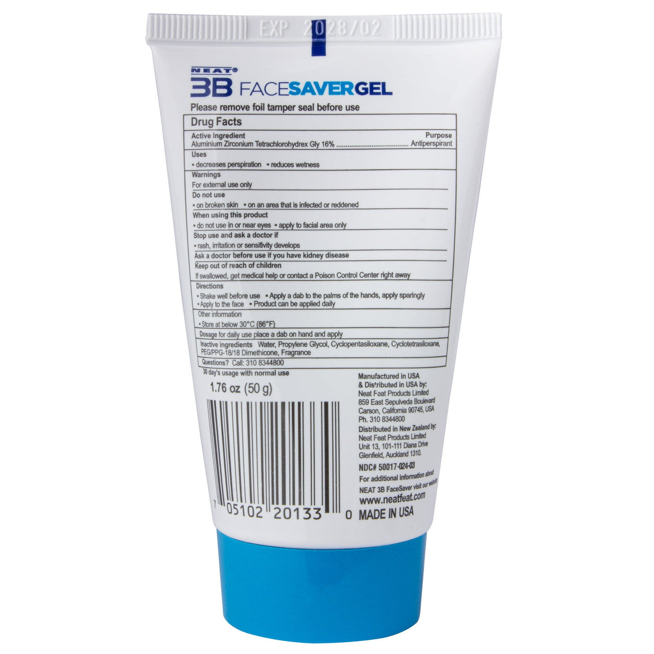 Neat 3B Face Saver Anti-Perspirant Gel, Non Staining - 1.76 Oz