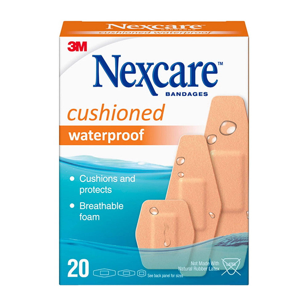 3M Nexcare Waterproof Cushioned Foam Bandages, Assorted Sizes, 20 Ea