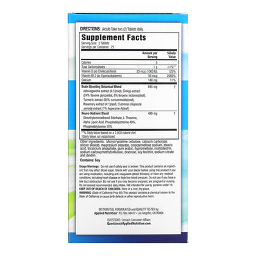 Applied Nutrition Healthy Brain All-Day Focus Tablets, 50 Ea