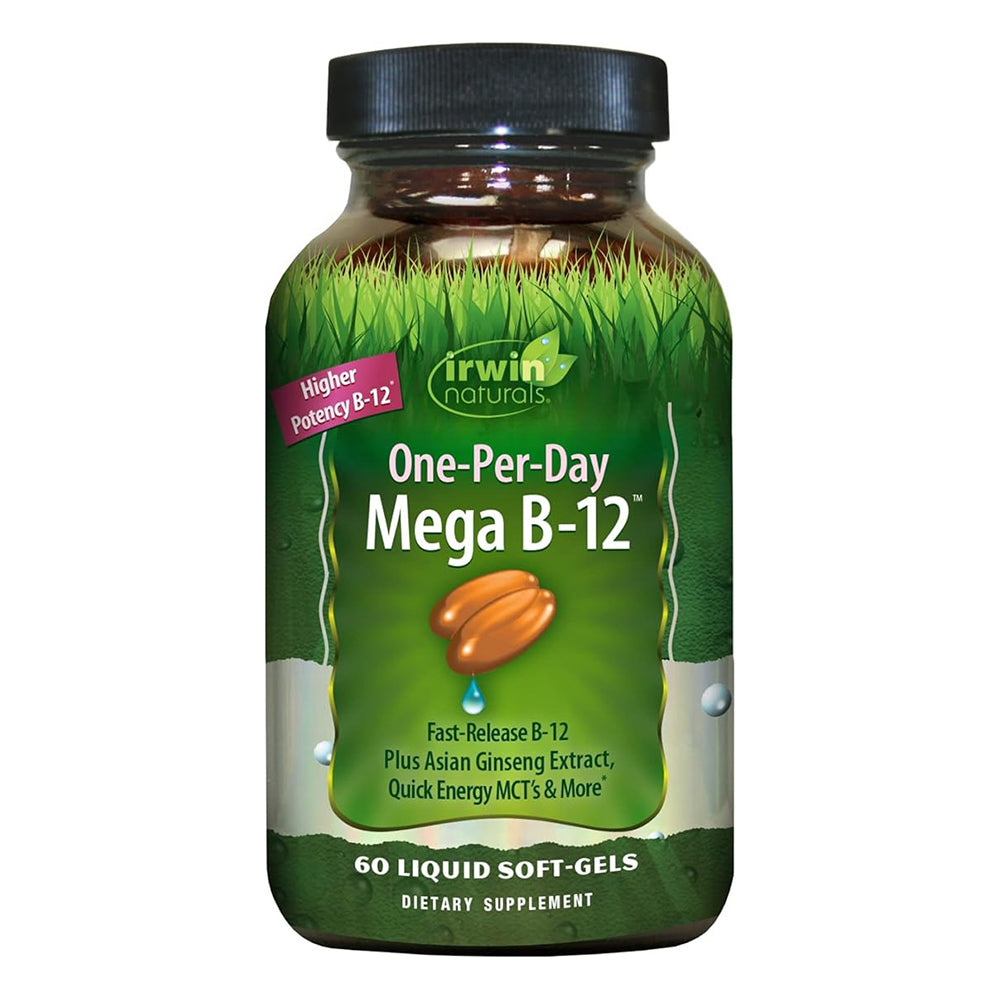 Irwin Naturals Mega B12 One Per Day Plus Asian Ginseng Extract Energy Boosting Formulas Liquid Softgels 60Ea