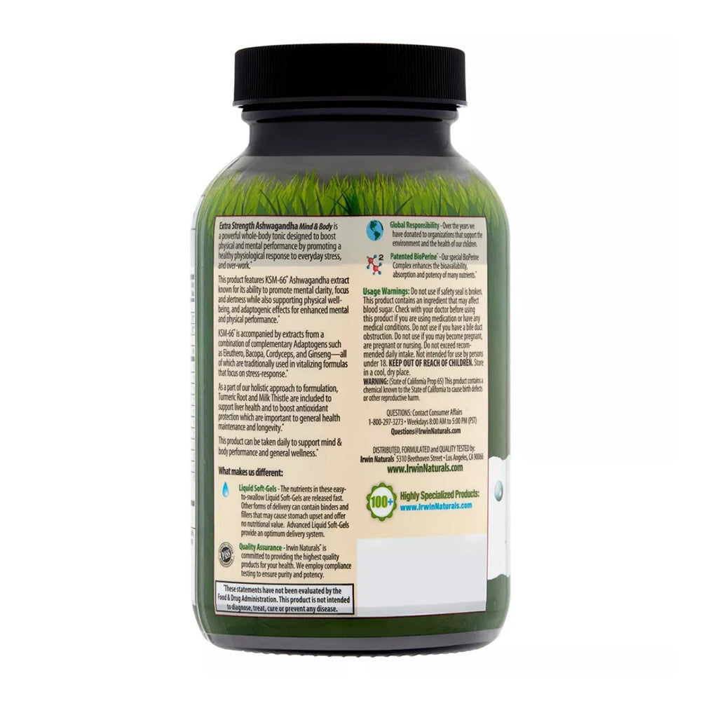 Irwin Naturals Extra Strength Ashwagandha Mind And Body Stress Response, 60 Ea