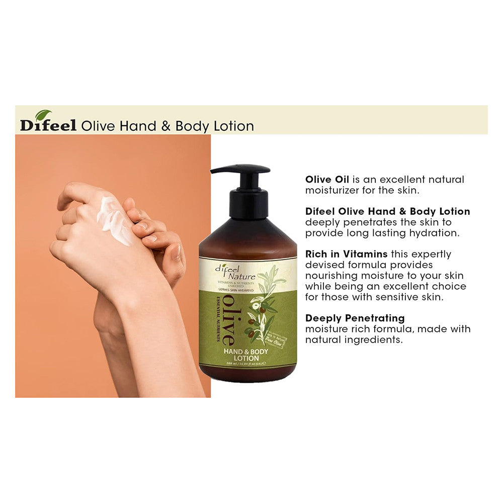 Difeel Nature Olive Hand And Body Lotion, 16.89 oz
