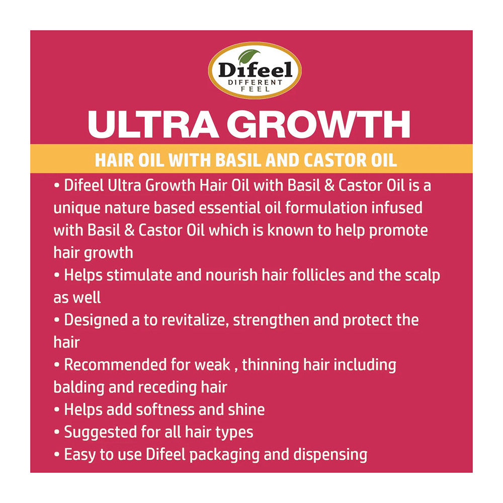 Difeel Ultra Growth Natural Basil and Castor Oil Hair Growth Oil, 8 Oz