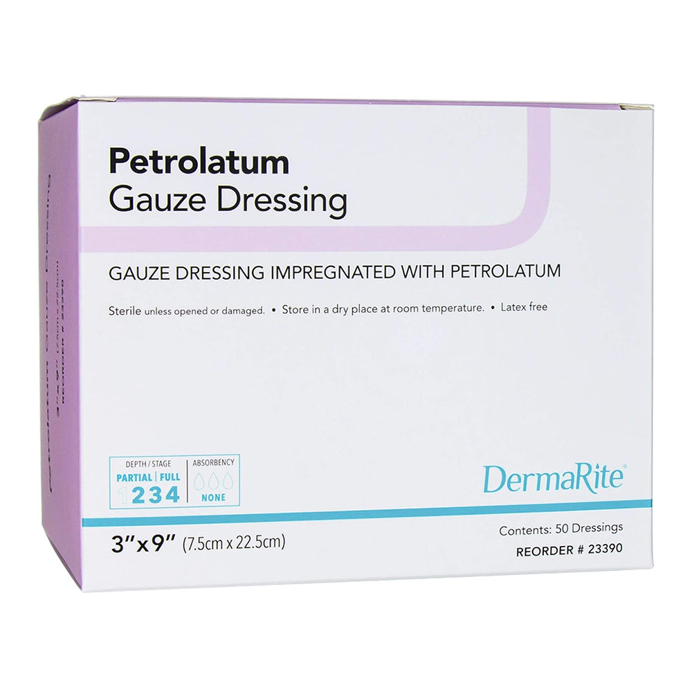 DermaRite Petrolatum Impregnated Gauze Dressing for Healing 3 x 9 Inch High Quality Affordable Skin Care Advanced Wound Care 50Ea