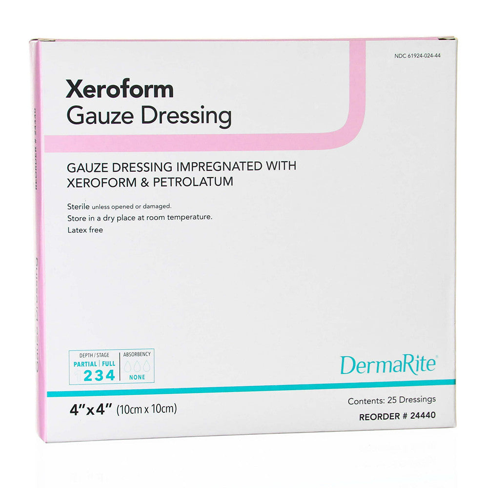 Xeroform Gauze Petrolatum Impregnated Dressing 4 Inch by 4 Inch Square, 25 Ea