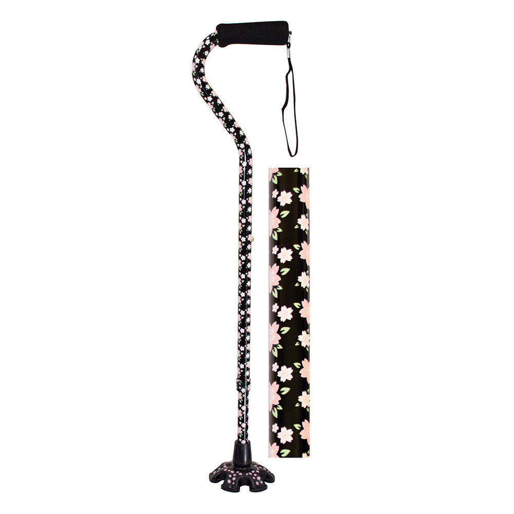 Essential Medical Couture Offset Cane with Matching Standing Tip, Pink Floral, 1 Ea