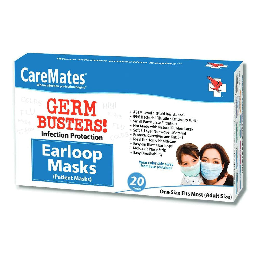 CareMates Ear-Loop Patient Masks, One Size Fits All, 20 Ea