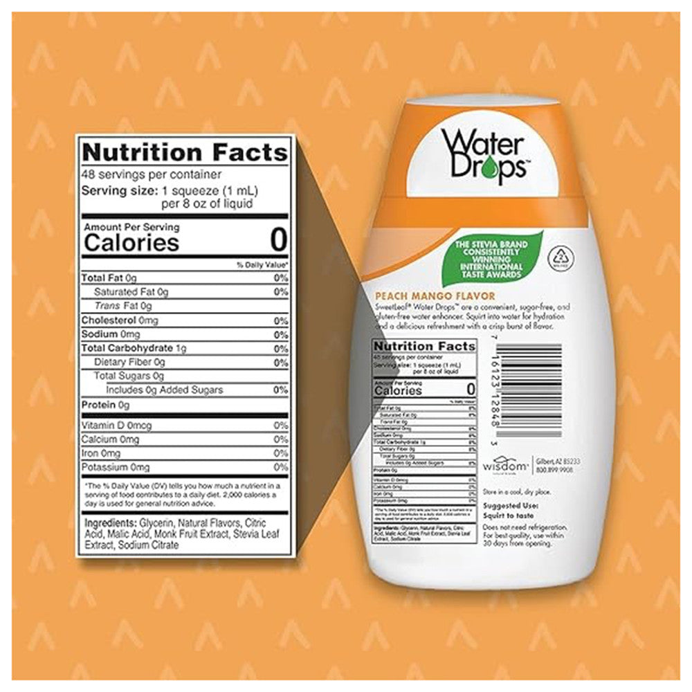 SweetLeaf Water Drops Stevia Water Enhancer Peach Mango, 1.62 Oz