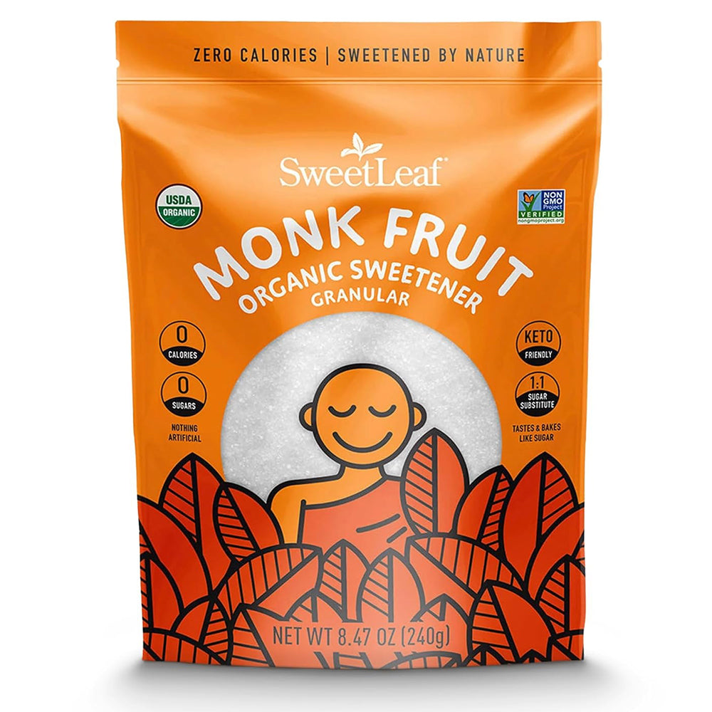 SweetLeaf Organic Monk Fruit Sweetener Granular for Zero Calorie Sugar Replacement 8.47Oz (240g)