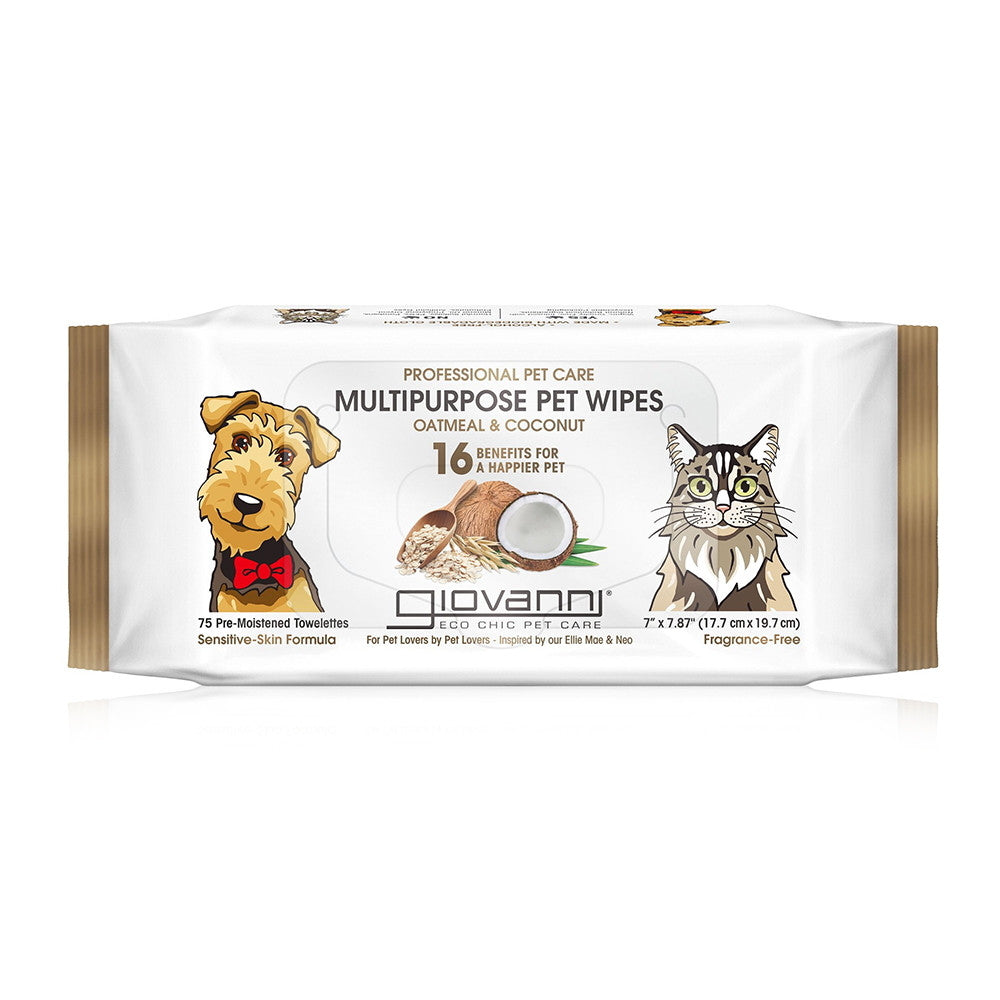 Giovanni Multipurpose Pet Wipes, Oatmeal And Coconut, 75 Ea