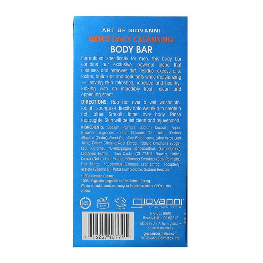 Giovanni Mens Daily Cleansing Body Bar, Ginseng And Eucalyptus, 5 Oz