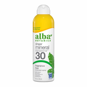 Alba Botanica Sheer Mineral Sunscreen Spray SPF 30, Fragrance Free, 5 Oz