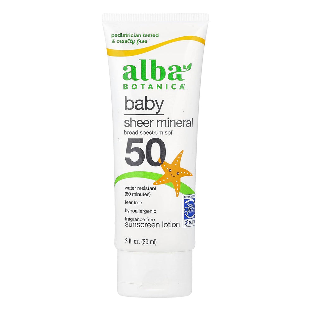Alba Botanica Baby Sheer Mineral SPF 50 Sunscreen Lotion Fragrance Free 3Oz (89ml)