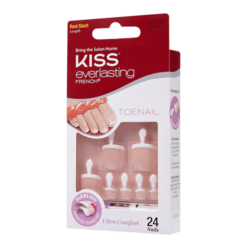 Kiss Everlasting French Toenail Kit, Real Short, 24 Ea