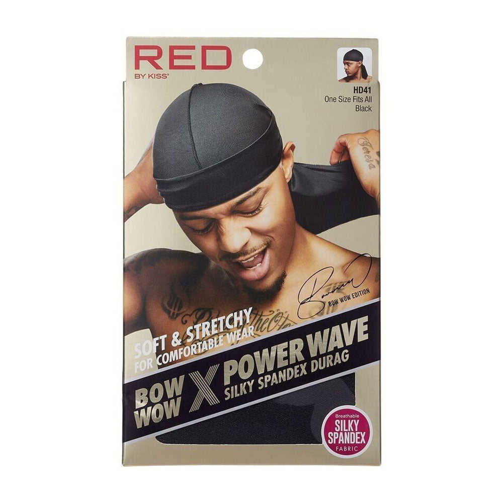 Red by Kiss Durag Bow Wow Power Wave Silky Spandex, Black, 1 Ea