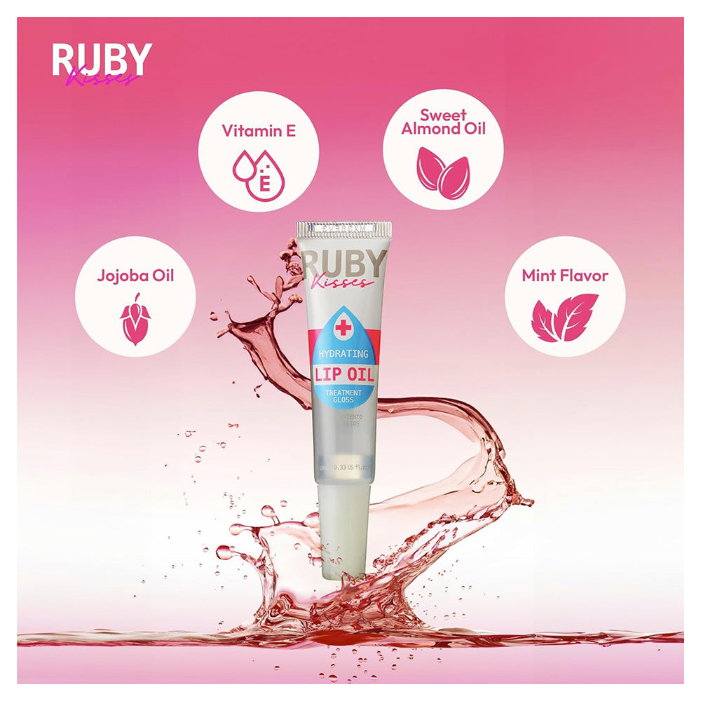 Kiss Ruby Kisses Hydrating Lip Oil Treatment for Moisturizing Nourishing and Soothing Dry Lips 0.33Oz (10ml), Pack of 48