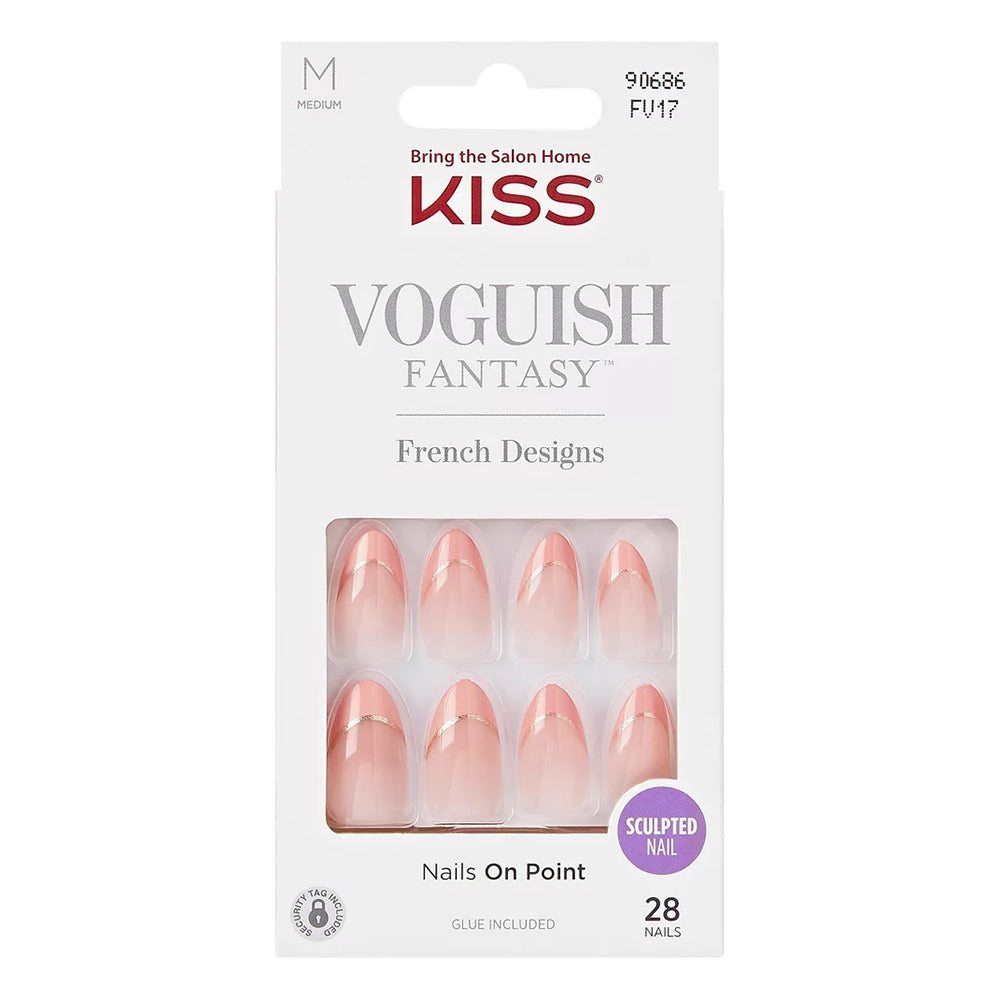 Kiss Voguish Fantasy French Press on Fake Nails Medium Almond Shape 28Ea
