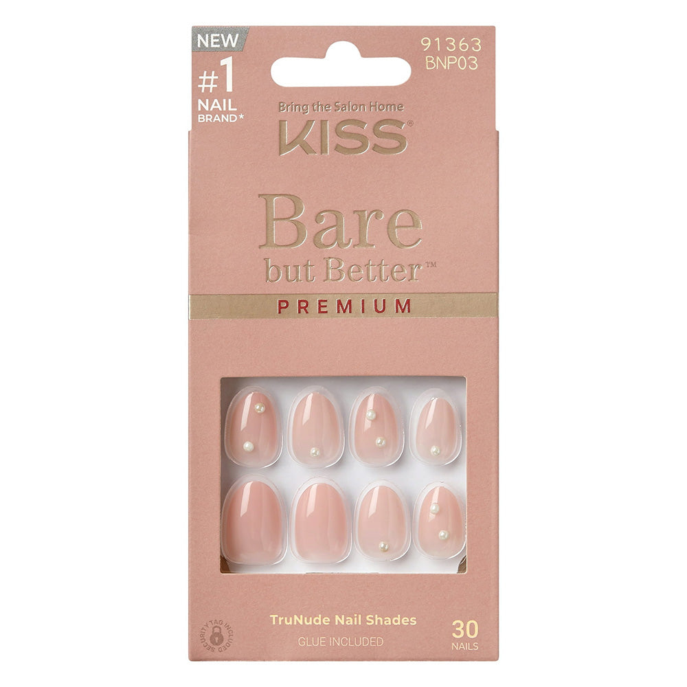 Kiss Bare but Better Premium Press On Fake Nails Nude Slay Short Almond 30Ea