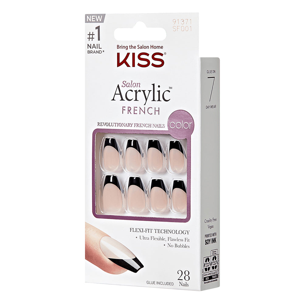 KISS Salon Acrylic Flame French Glue Nails Coffin Shape 28 Ea