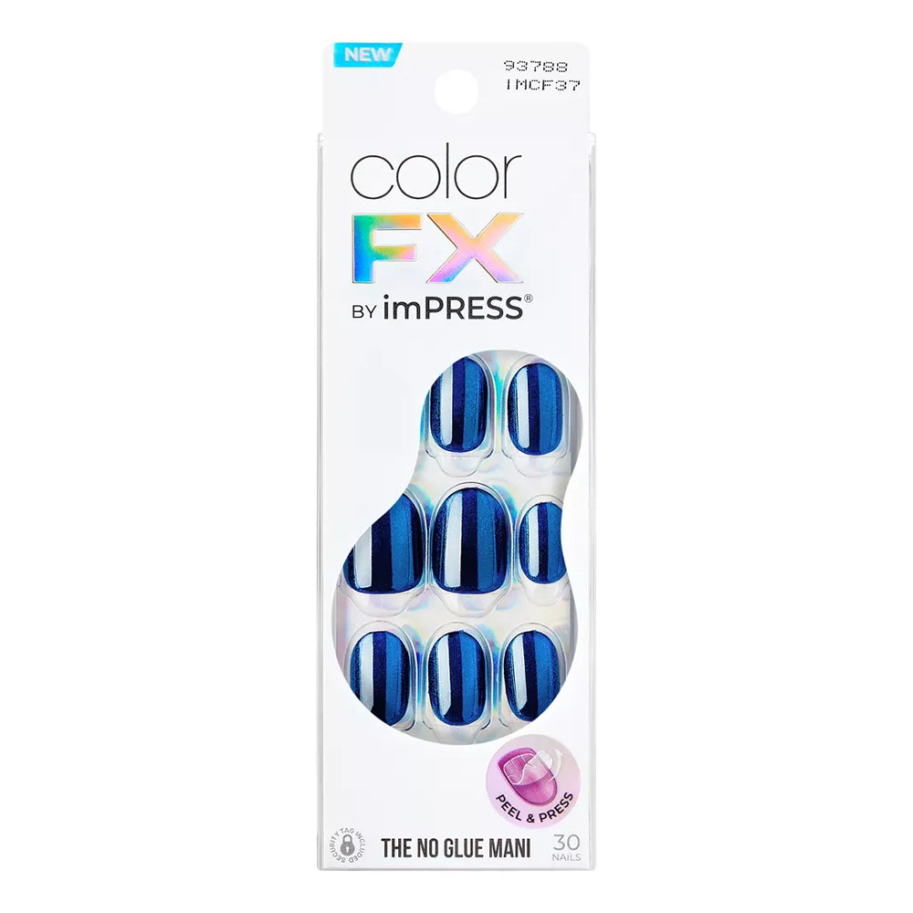 Kiss Impress Color FX Short Oval Press on Fake Nails Blue 30Ea