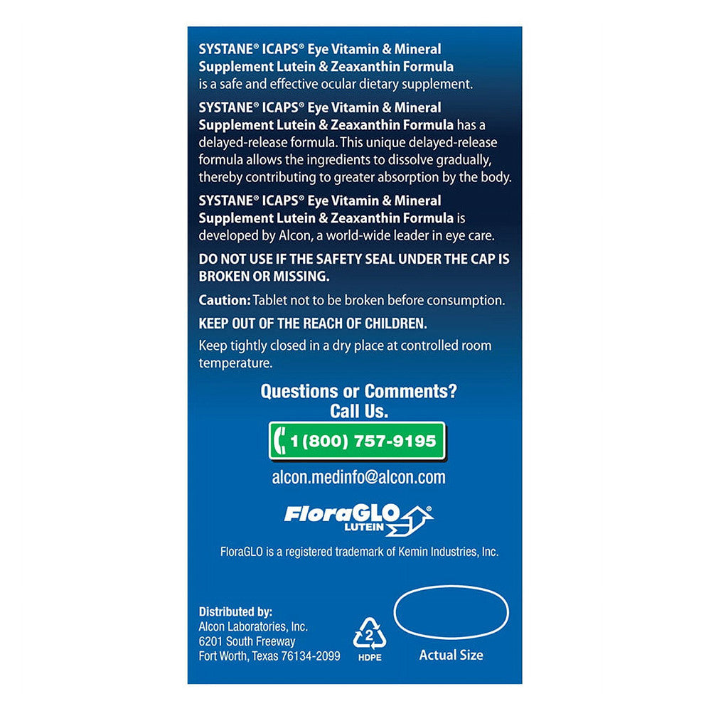 Icaps Lutein And Zeaxanthin Lactose Free Ocular Eye Vitamin Tablets - 120 Ea