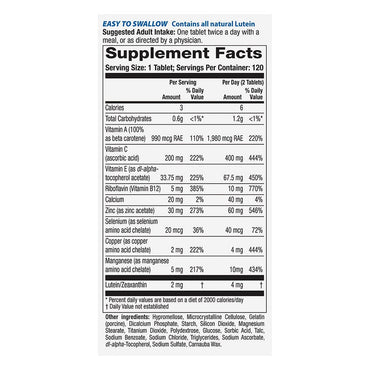 Icaps Lutein And Zeaxanthin Lactose Free Ocular Eye Vitamin Tablets - 120 Ea