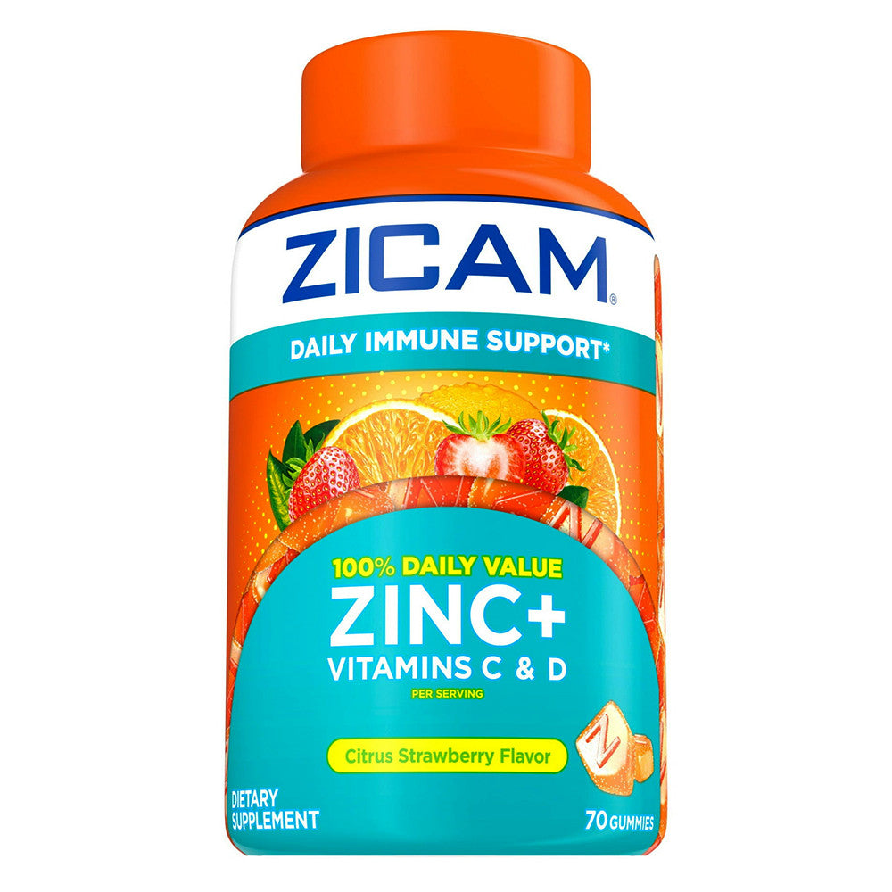 Zicam Daily Immune Support Zinc+ Vitamin C and Vitamin D Gummies, Citrus Strawberry Flavor, 70 Ea