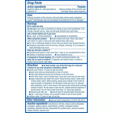 Zicam Cold Remedy Plus Multi-Symptom Relief, Homeopathic Nasal Swabs, 20 Ea