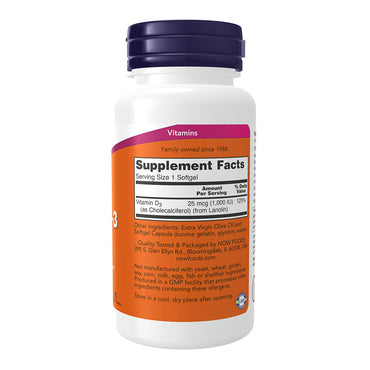 Now Food Vitamin D-3 1,000 IU, 180 Ea