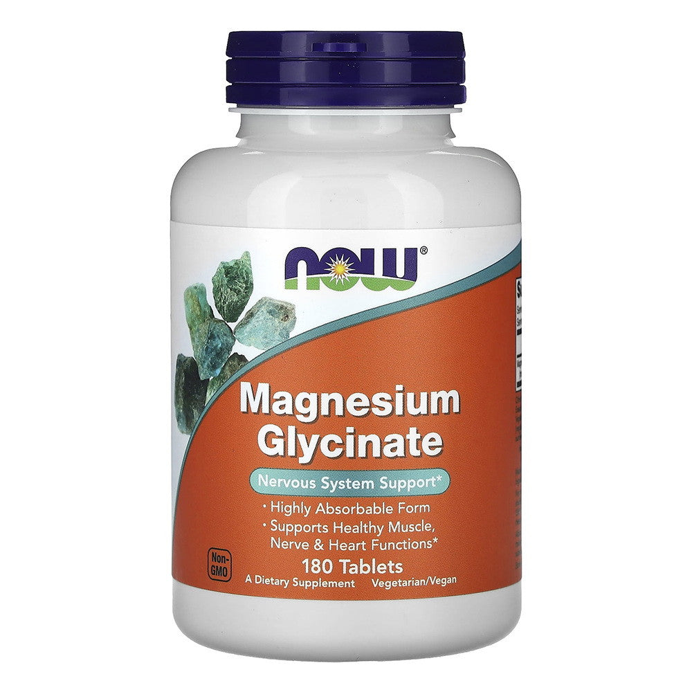 Now Foods Magnesium Glycinate Tablets for Nervous System Support, 180 Ea