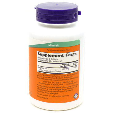 Now Foods Magnesium Citrate Nervous System Support 200 mg Tablets, 100 Ea