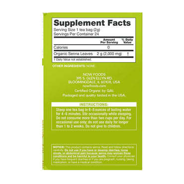 Now Foods Senna Tea Relief for Occasional Constipation Tea Bags, 24 Ea