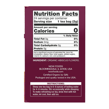 NOW Foods Real Tea Organically Hip Hibiscus Tea Bags, 24 Ea