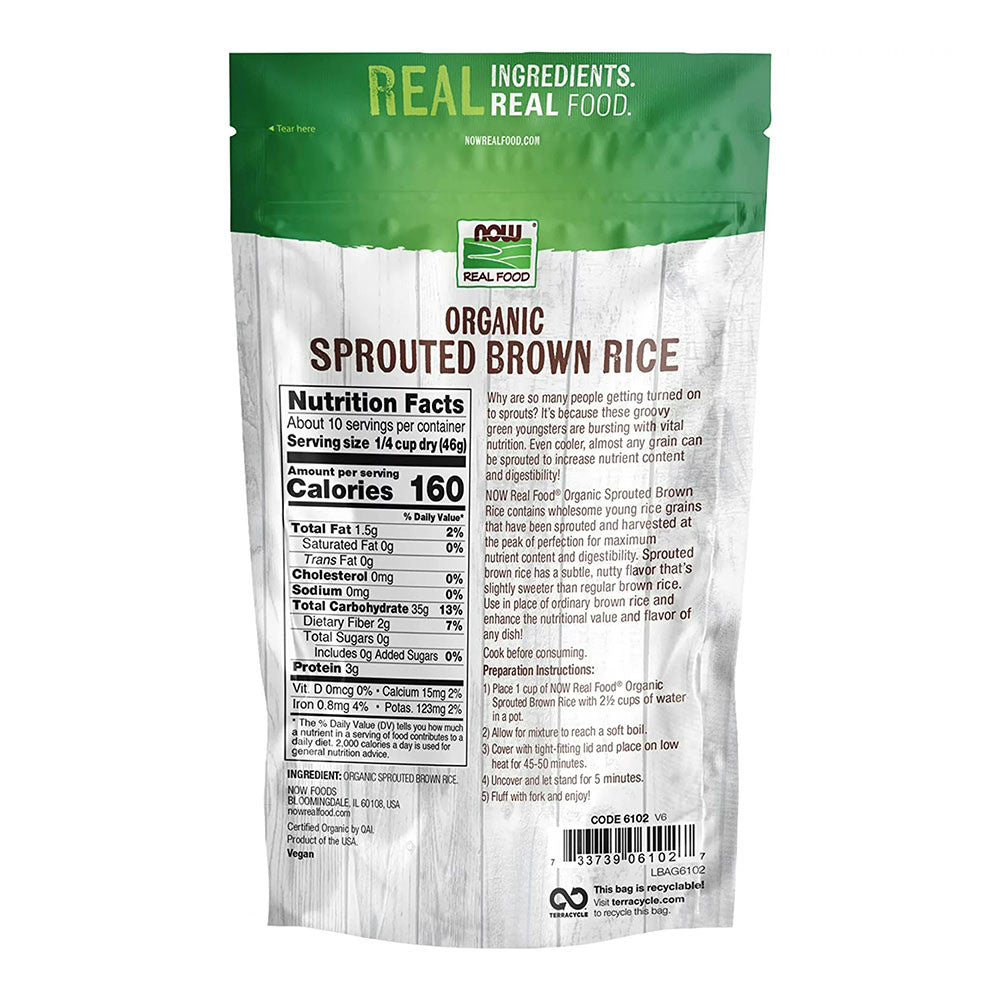 Now Real Foods Organic Raw Sprouted Brown Rice, 16 Oz