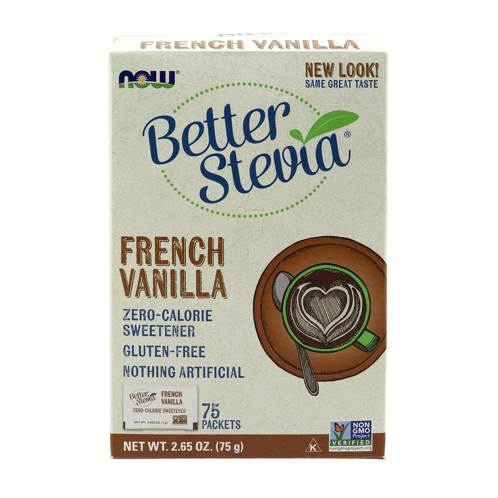 Now Foods BetterStevia French Vanilla Granulated Packets Zero Calorie Sweetener, 75 Ea