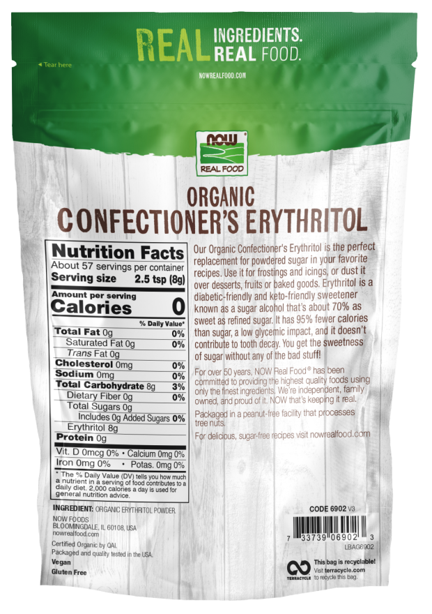 Now Foods Organic Confectioners Erythritol Powder, 16 Oz