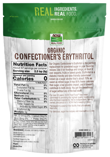 Now Foods Organic Confectioners Erythritol Powder, 16 Oz