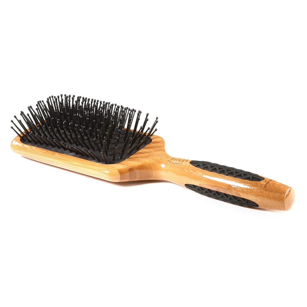 Bass Brushes Style and Detangle Square Hair Brush Bamboo Handle with Nylon Pin Large Paddle Dark Black Cushion 1Ea