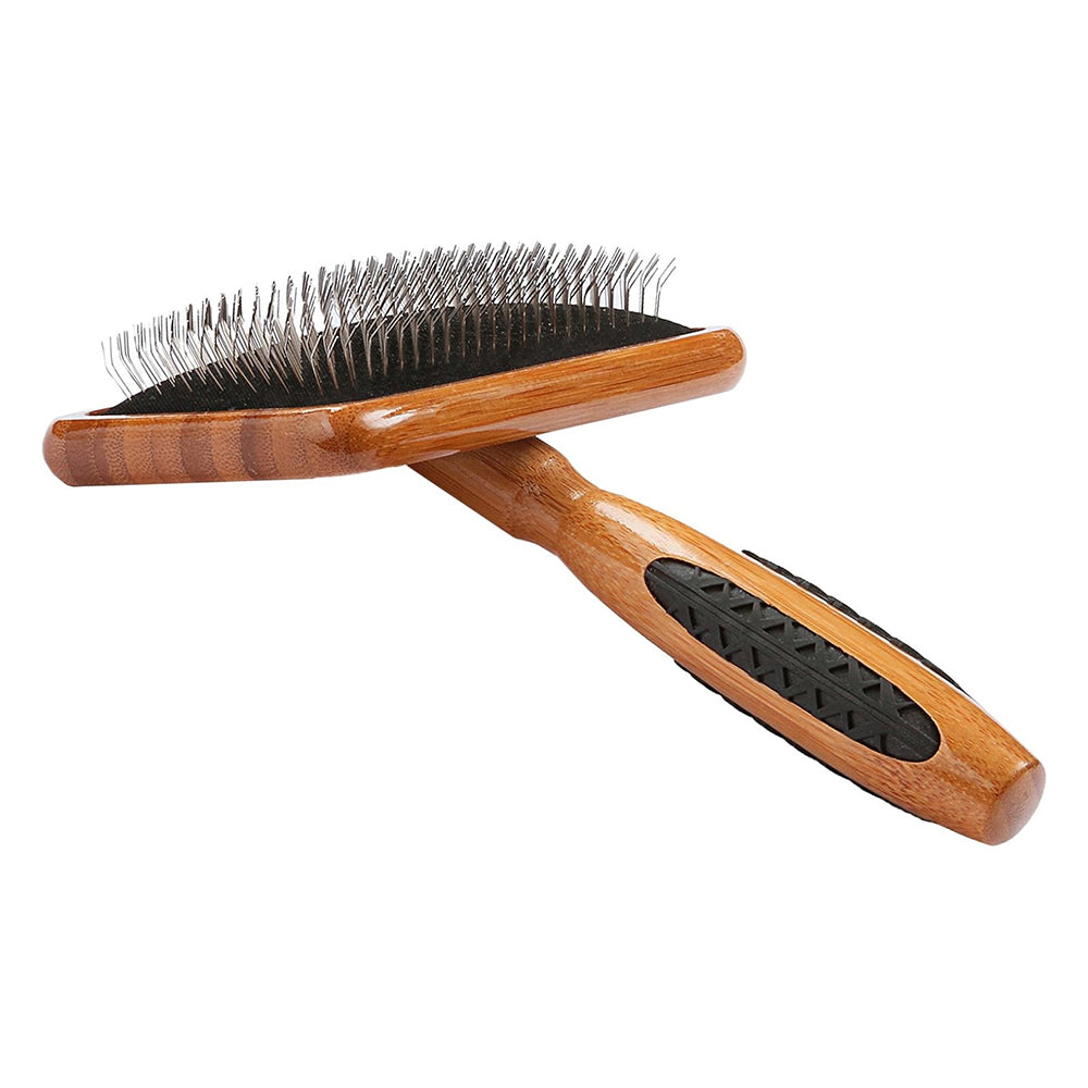Bass Brushes De matting Brush Alloy Pin Soft Pure Bamboo Handle Large Slicker Style for Pet 1Ea