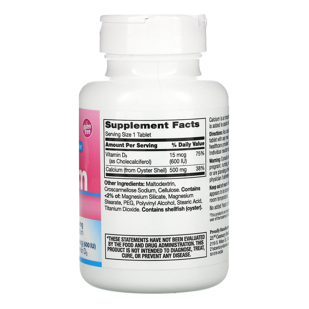 21st Century Calcium Plus Vitamin D3 500 Mg Supplement Tablets for Bone Support, 90 Ea