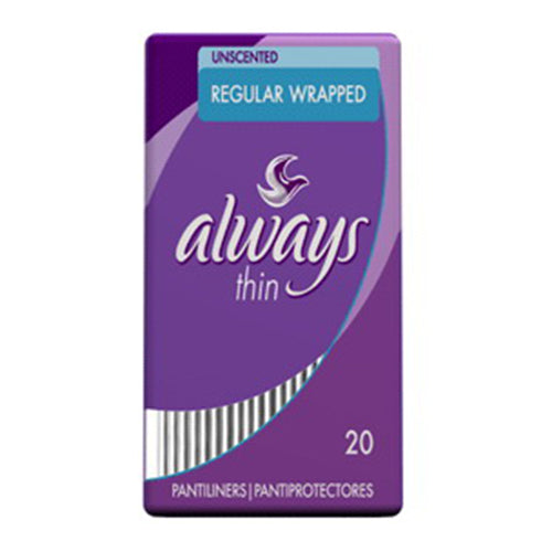 Always Daily Fresh Liners Thin Regular Wrapped Unscented 20Ea