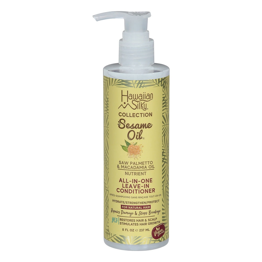 Hawaiian Silky Sesame Oil All In One Leave In Conditioner Hydrates Detangles and Protects Hair 8Oz (237ml)