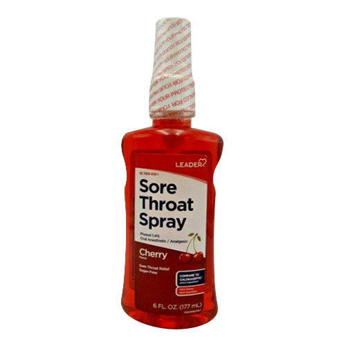 Leader Sore Throat Spray Oral Anesthetic or Analgesic, Cherry, 6 Oz