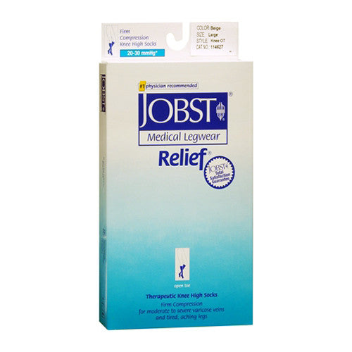 Jobst Medical Legwear Stockings Relief Compression Knee High 20-30 Mm/Hg, Open Toe, Beige, Large - 1 Ea