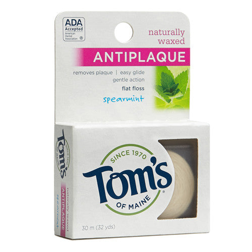 Toms Of Maine Naturally Waxed Antiplaque Flat Floss, Spearmint - 32 Yd