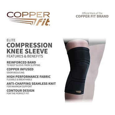 Copper Fit Elite Knee Compression Sleeve Knee Brace, Large And X-Large, 1 Pair