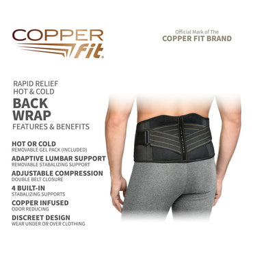 Copper Fit Unisex Rapid Relief Back Support Brace with Hot And Cold Therapy, Adjustable, 1 Ea