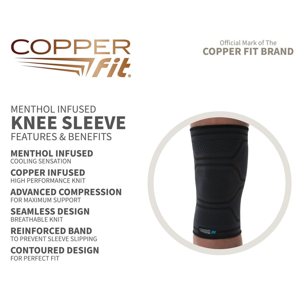 Copper Fit Ice Knee Sleeve Infused With Cooling Action and Menthol, Large And Extra Large, 1 Ea